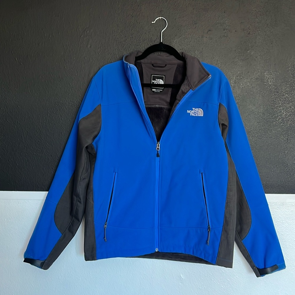 The north face blue and gray zip up fleece lined jacket men’s medium
